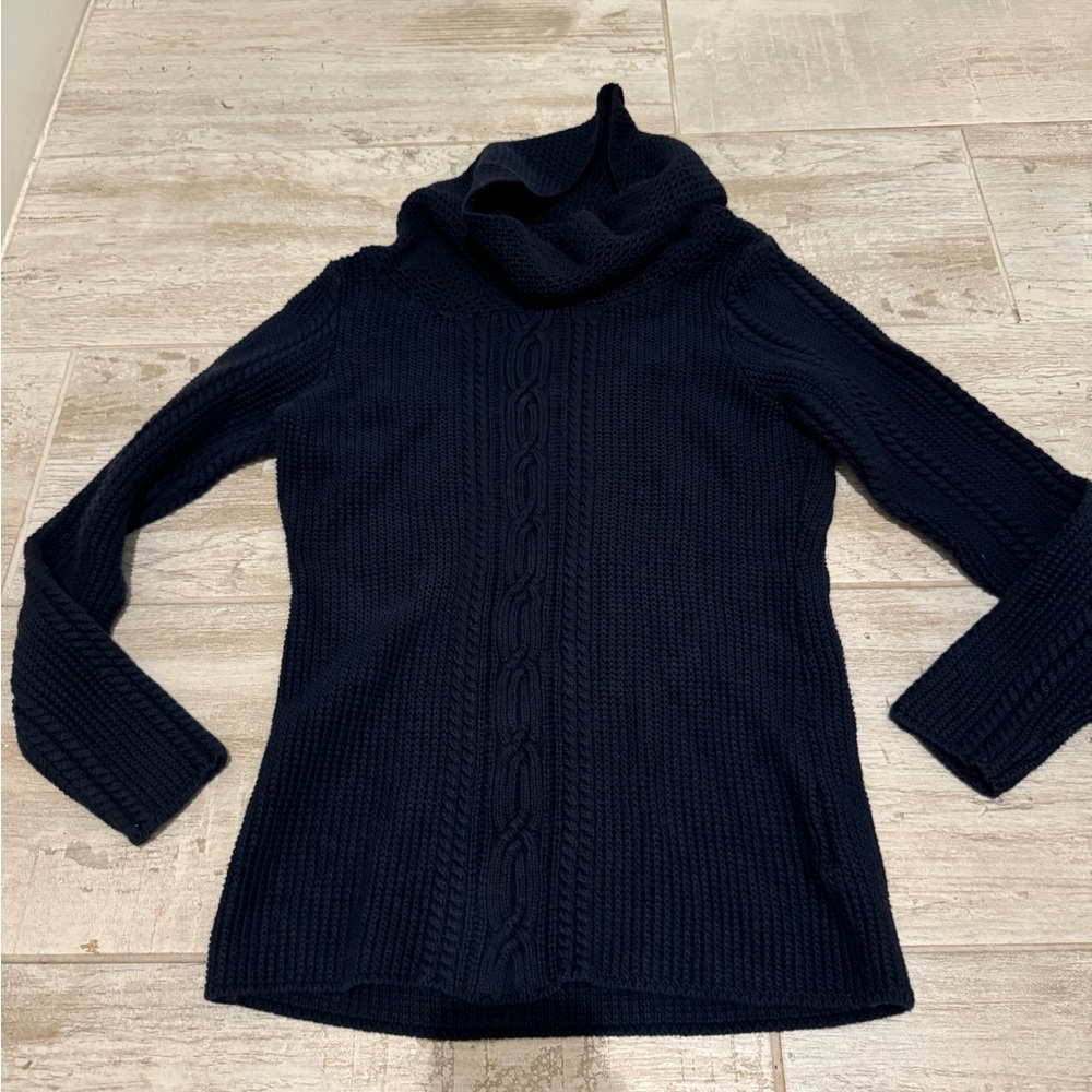 Nautica Navy Blue Cowl Neck Cable Knit Sweater Size Medium